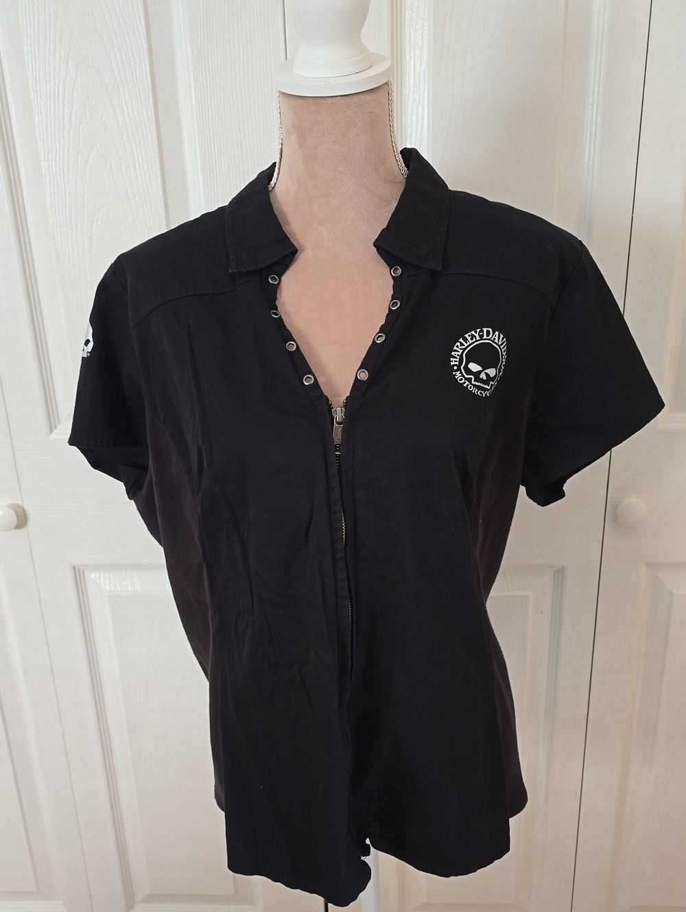 Womens 2X Harley-Davidson Black Short-Sleeve Zip Down Shirt